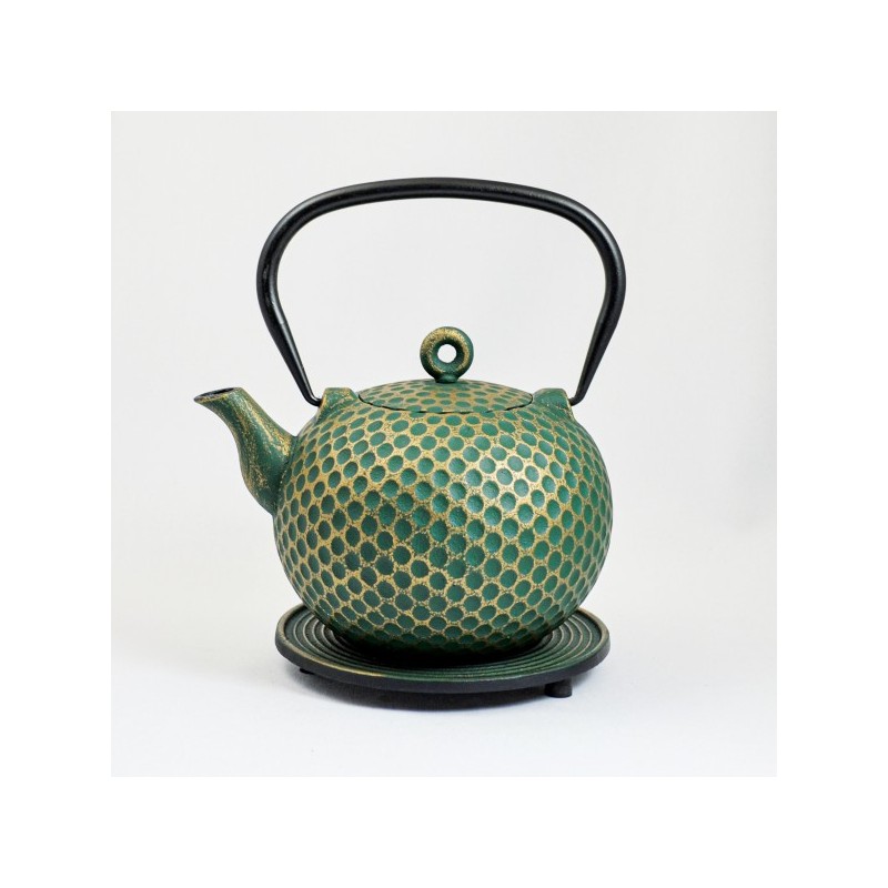 Théière en fonte 1L - vert et or